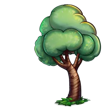 a cartoon tree with green leaves on it