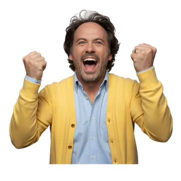 a man wearing a yellow cardigant