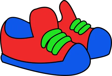 a pair of red and blue shoes