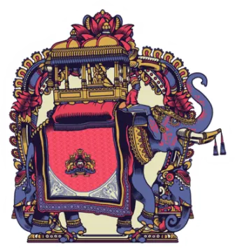 an elephant with a crown on it's back