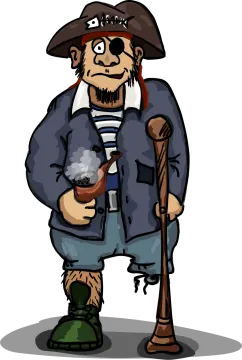 a cartoon pirate with a gun and hat