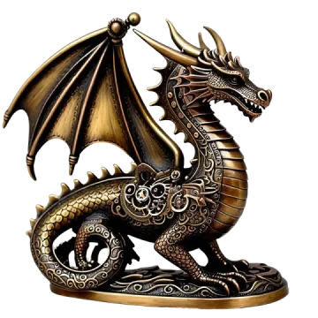 a bronze dragon statue on a stand