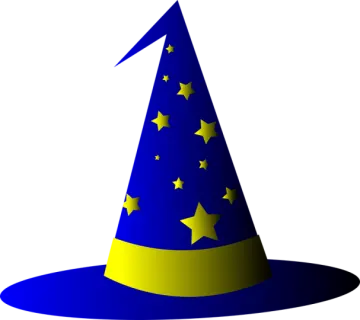 a blue witch hat with stars on it