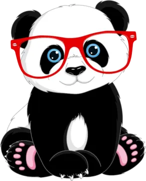 a panda bear wearing red glasses