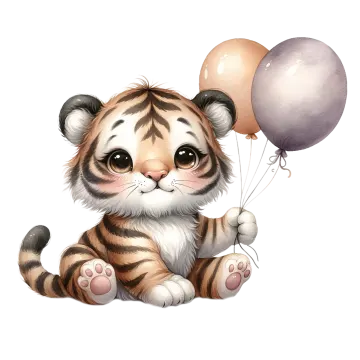 cute tiger with balloons