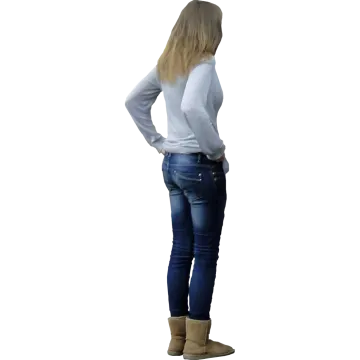 the back view of a woman in jeans