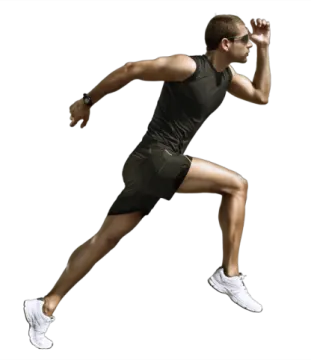 a man running in a black shirt and shorts
