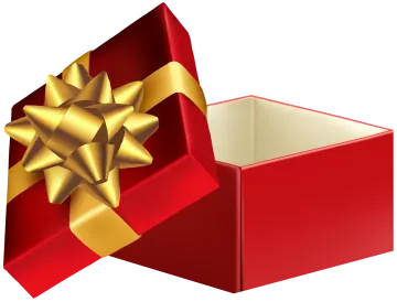 a red box with a gold bow