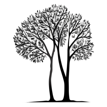 a black and white tree on a white background