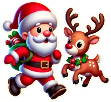 a santa claus and reindeer running together