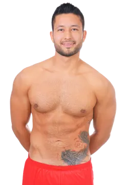 a man with a tattoo on his chest