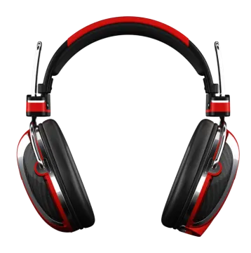 a pair of red and black headphones