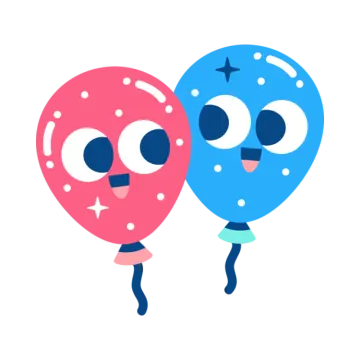 two blue and pink balloons with faces on them