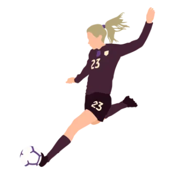a female soccer player is jumping in the air