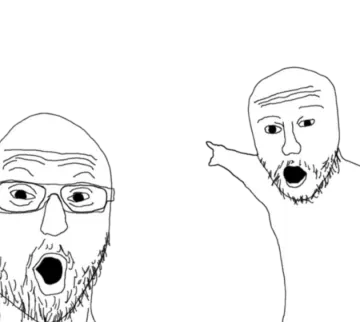 a drawing of two men with one pointing at the other