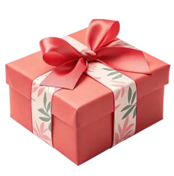 a red and white gift box with a bow
