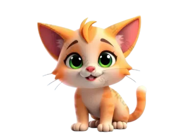 a cartoon cat with green eyes sitting down