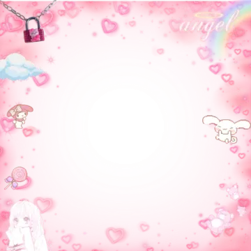 a pink background with hearts and clouds
