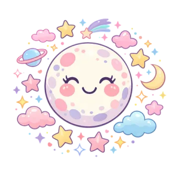 a smiling moon surrounded by stars and clouds