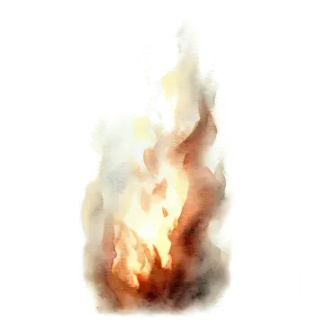 a watercolor painting of a fire