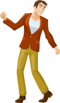 a man in a suit and striped shirt dancing
