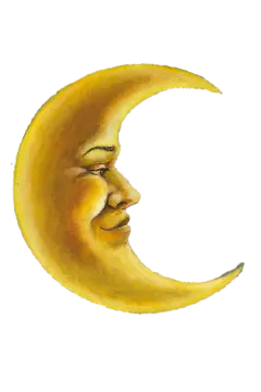 a drawing of a crescent with a smiling face