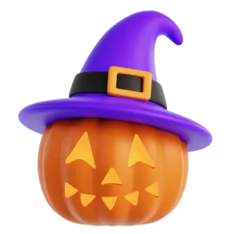 a pumpkin with a witch hat on it
