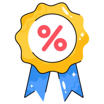 a gold medal with an percentage sign