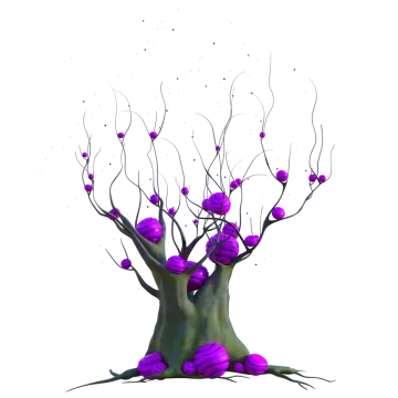 a tree with purple flowers growing out of it