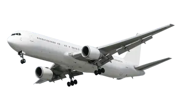 an airplane is flying in the air on a white background