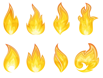 a set of fire flames on white background