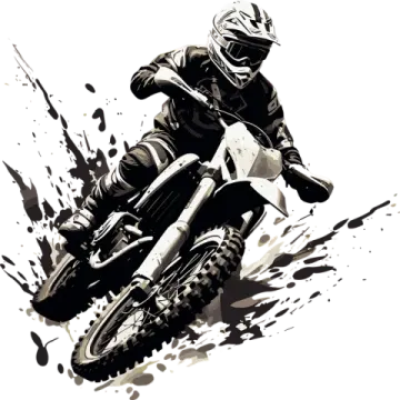 a person riding a motorcycle on a white background