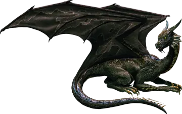 a black dragon is flying in the air