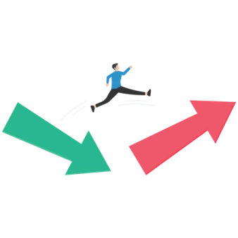 a person jumping over an arrow