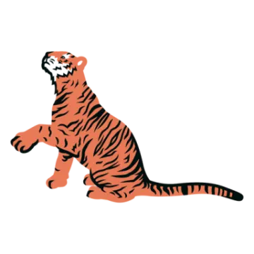 a tiger sitting on its hinds