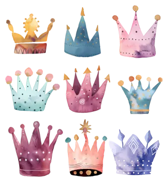 a set of watercolor crowns