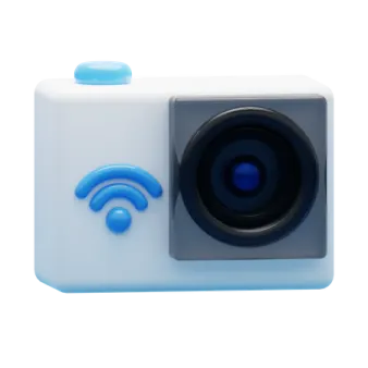 an image of a white camera with blue buttons