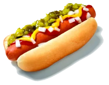 a hot dog on a white background