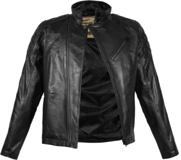 a black leather jacket on a white background