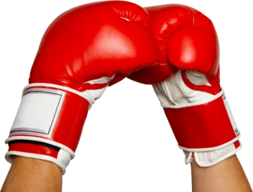 a pair of red and white boxing gloves