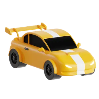 a yellow toy car with white stripes