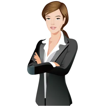 a woman in a suit with her arms crossed