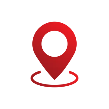 a red pin icon with a white background