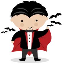 a little boy dressed as dracula with bats