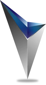 a blue and silver triangular shaped object