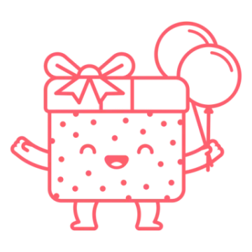 an illustration of a present box with balloons