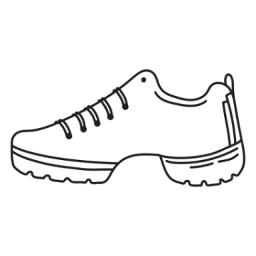 a black and white drawing of a shoe