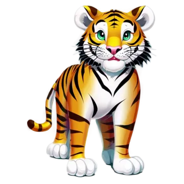 a cartoon tiger with green eyes