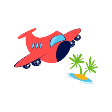 an airplane flying over a beach with palm trees