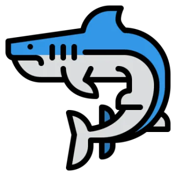 a blue and gray shark with its mouth open